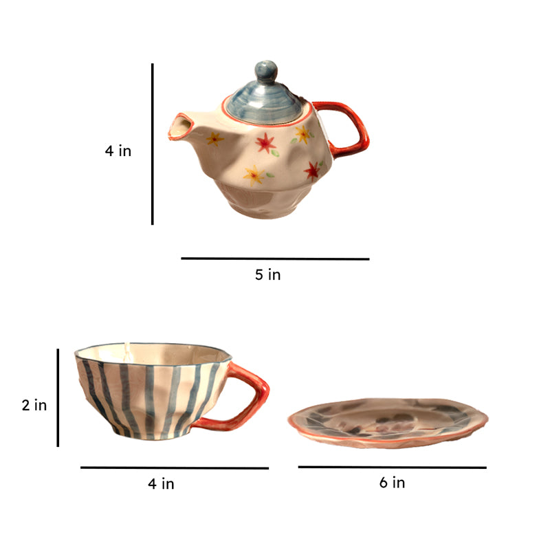 Rangoli Tea Cup with Tea Pot - Three Piece Set media 6