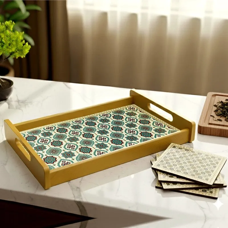 LuxeLeaf Serving Tray with 4 Coasters - Five Piece Set media 3