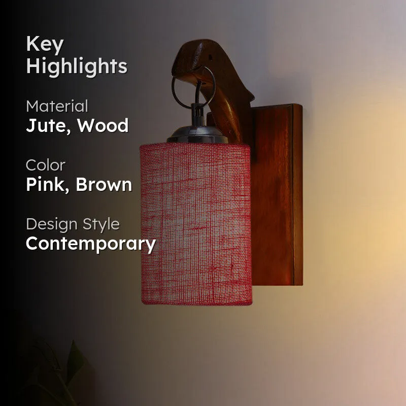 Estrella Jute & Wooden Wall Lamp - Pink media 2