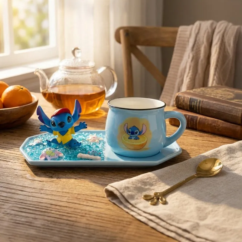 Citrus Splash Stitch Ceramic Coffee Mug With Tray (180 mL) - 1