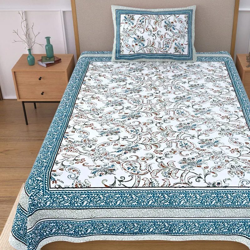Floral Flush Cotton Bedsheet (Azure) - 200 TC media 4
