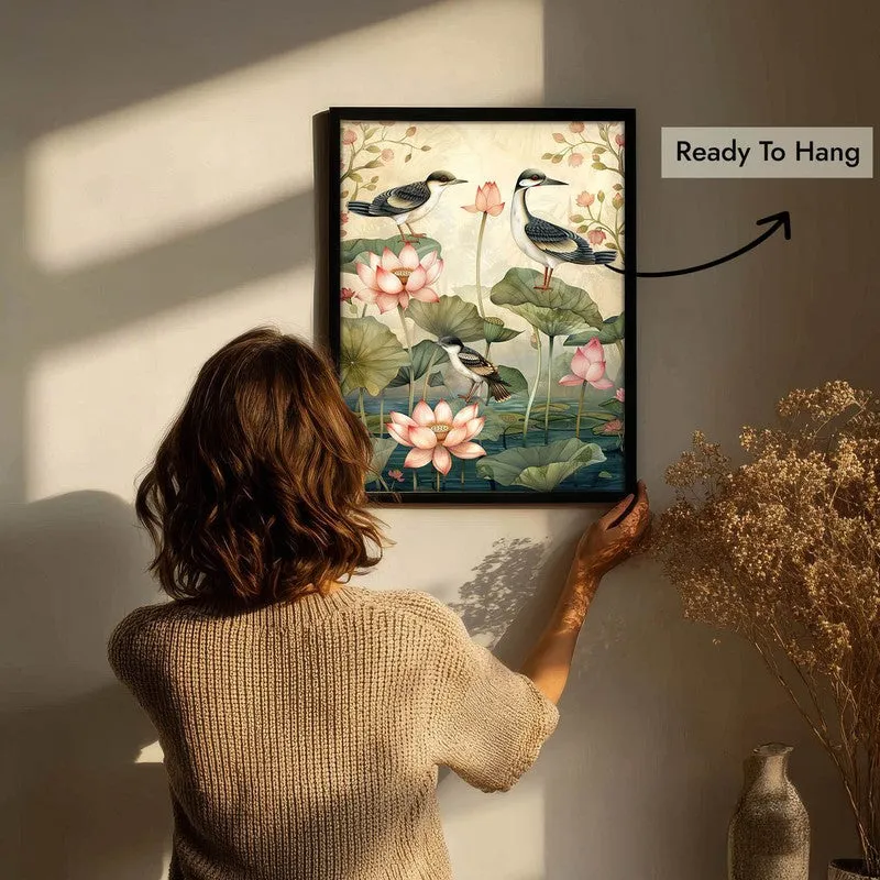 Lotus Pond Canvas Wall Painting With Black Frame media 10
