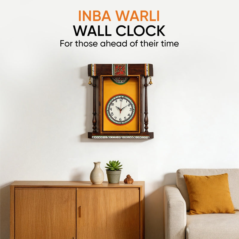 Inba Handcrafted Warli Wall Clock - Yellow media 3