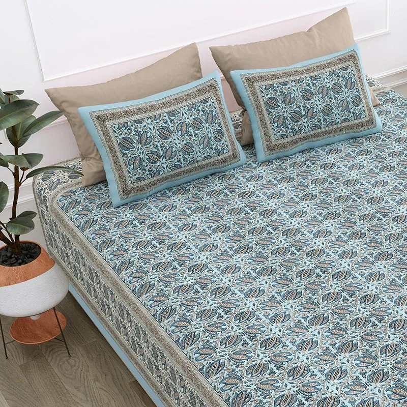 Sadhana Cotton Bedsheet (Blue, Grey) - 180 TC media 4