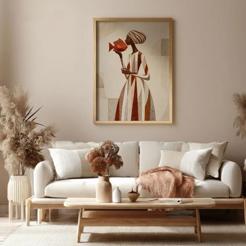Sahira Traditional Woman Portrait Canvas Wall Painting With Brown Frame media 4