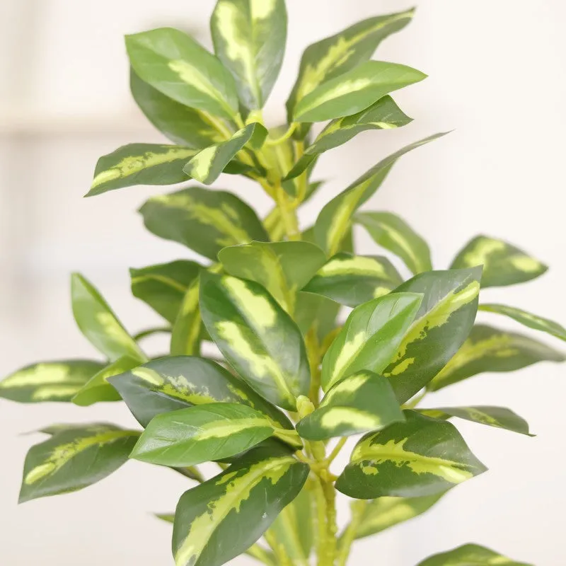 Artificial Croton Leaf Plant With Black Fiber Pot (White) - 1.3 Feet media 6