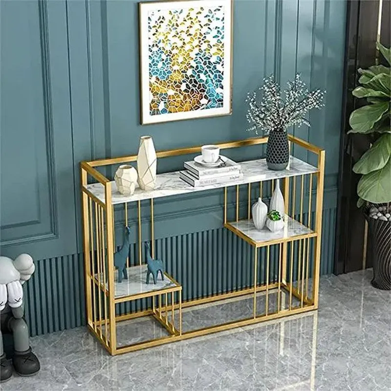 Designer Metal Console Table with Marble Top - Large media 3