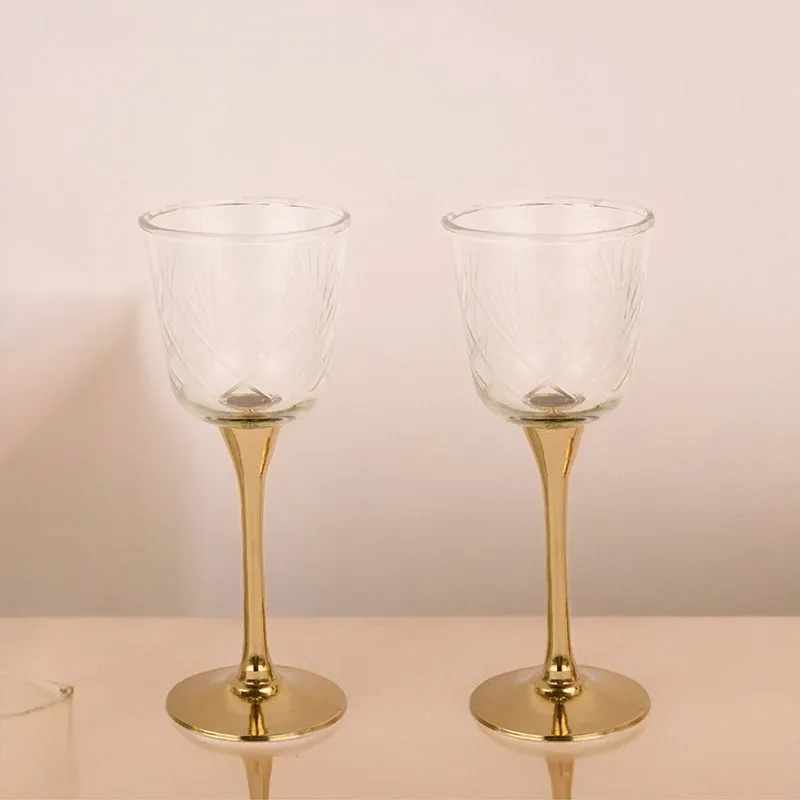 Saroda Glass & Brass Goblet Wine Glass (Gold/180 mL) - Set Of Two media 3