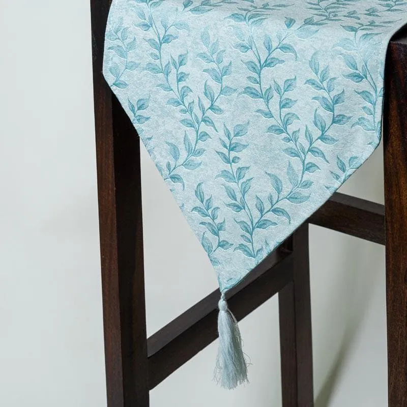 Elle Leafsy Jacquard Table Runner - Light Blue media 3