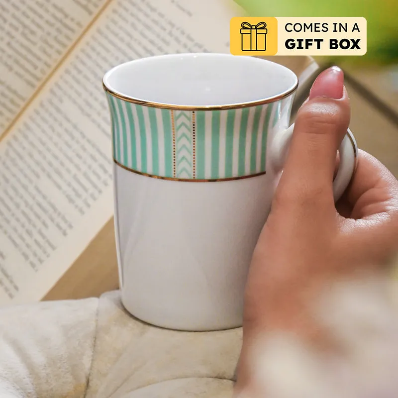 Stripe Classic 24k Gold Brushed Porcelain Coffee Mug (Green/300 mL Each) - Set Of Four media 1