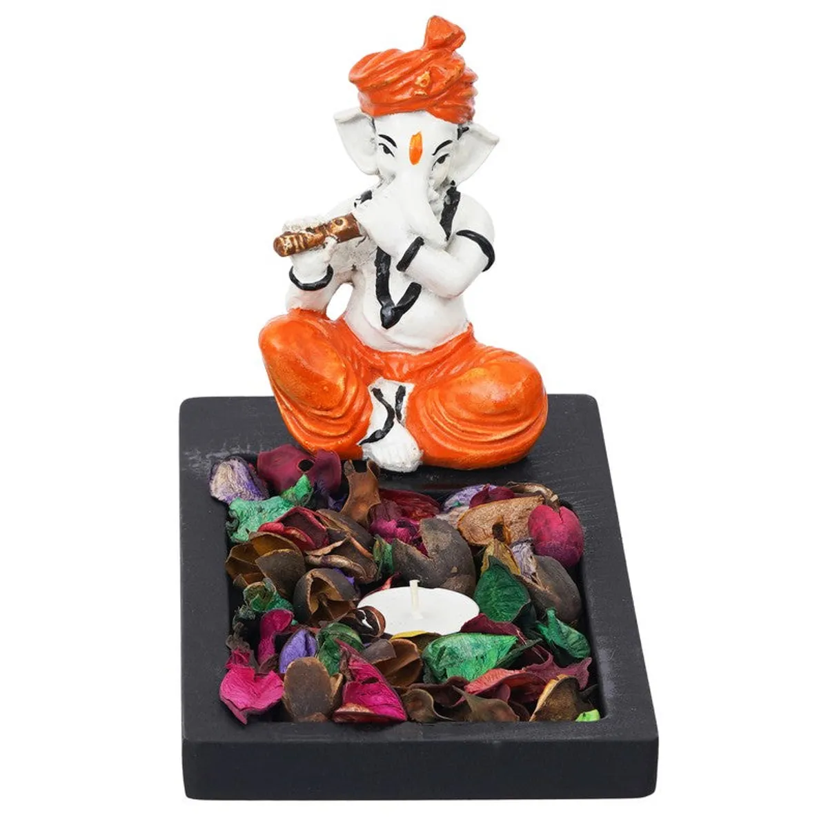 Top front view of Ganesha tea light holder with figurine and candle space