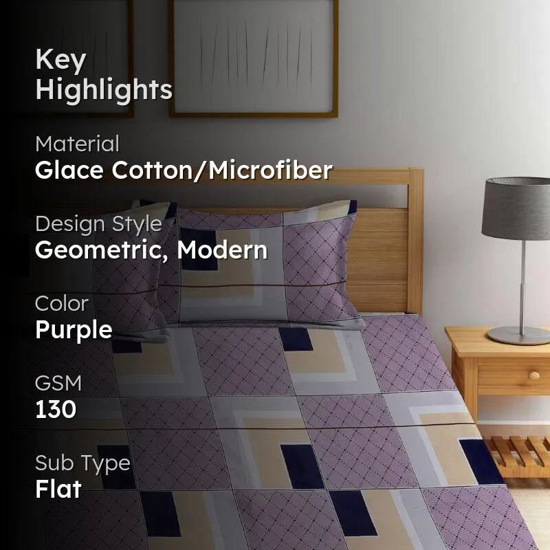 Asymmetric Tile Printed Microfiber Bedsheet (Purple) - 130 GSM media 2