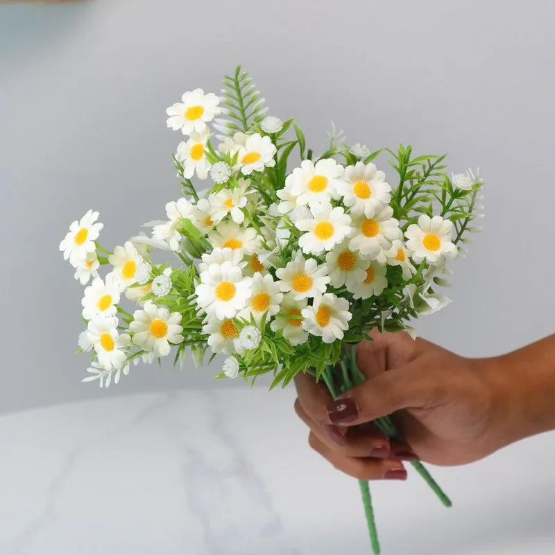 Bit-Daisy Silk Artificial Flower Stick - White & Yellow media 5