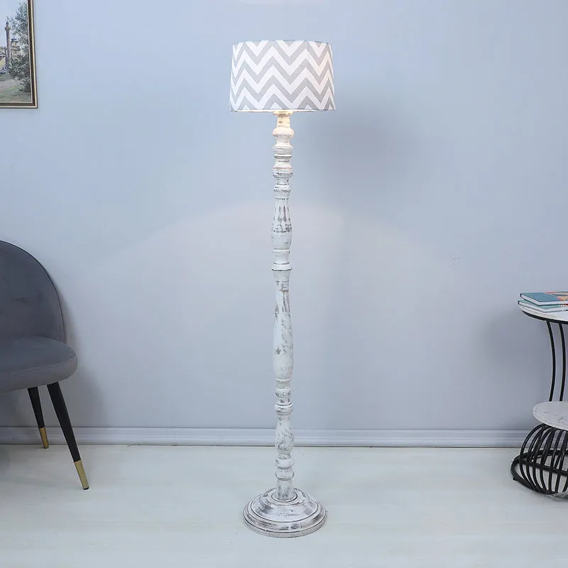 Chevron Light Totem Printed Mango Wood Floor Lamp - White media 2
