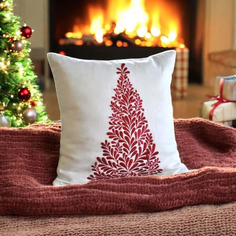 Ethnic Pine Cotton Christmas Cushion Cover media 4