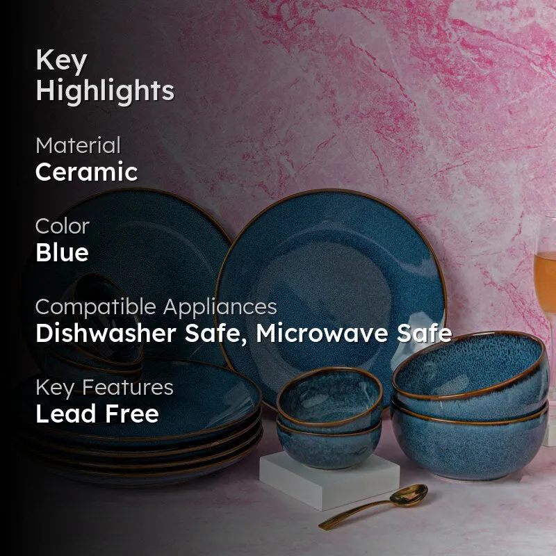 Tarangini Handmade Dinner Set (Blue/ 1 L/180 mL) - 14 Piece Set media 2