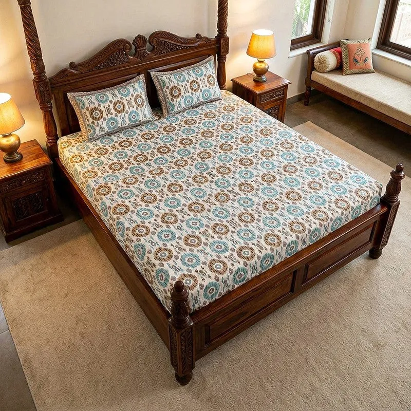 Sienna Ethnic Cotton Bedsheet (Brown) - 180 TC media 1