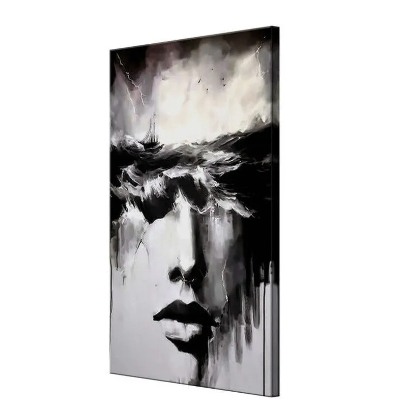 Surreal Face In Ocean Waves Poly Canvas Wall Painting media 5