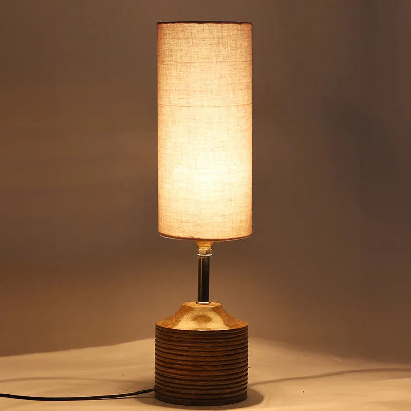 Vida Wooden Table Lamp With Bamboo Shade - Grey,Brown media 1