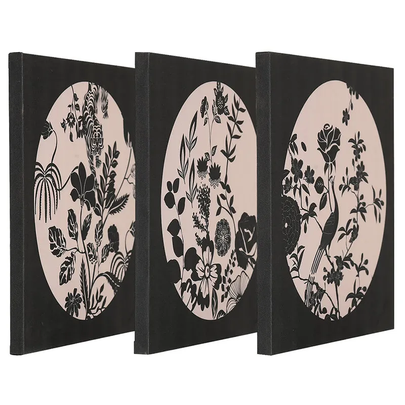 India Circus Monochrome Fleur Canvas Wall Art - Set Of Three media 4