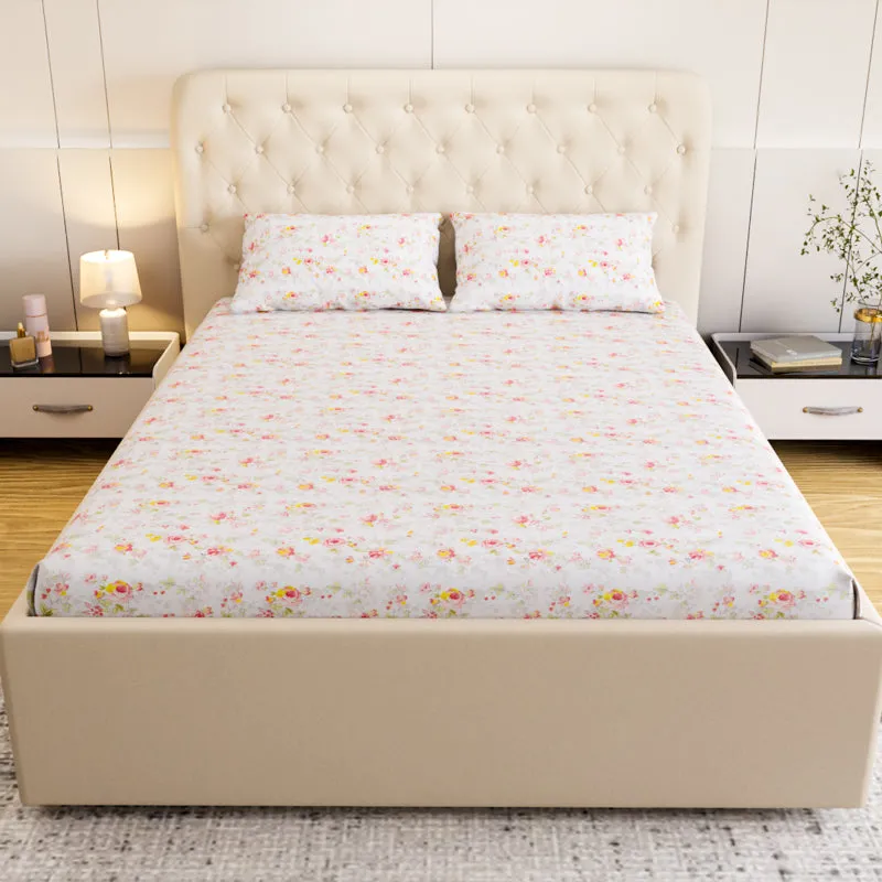 Dewdrop Floral Cotton Bedsheet (Peach) - 180 TC media 4