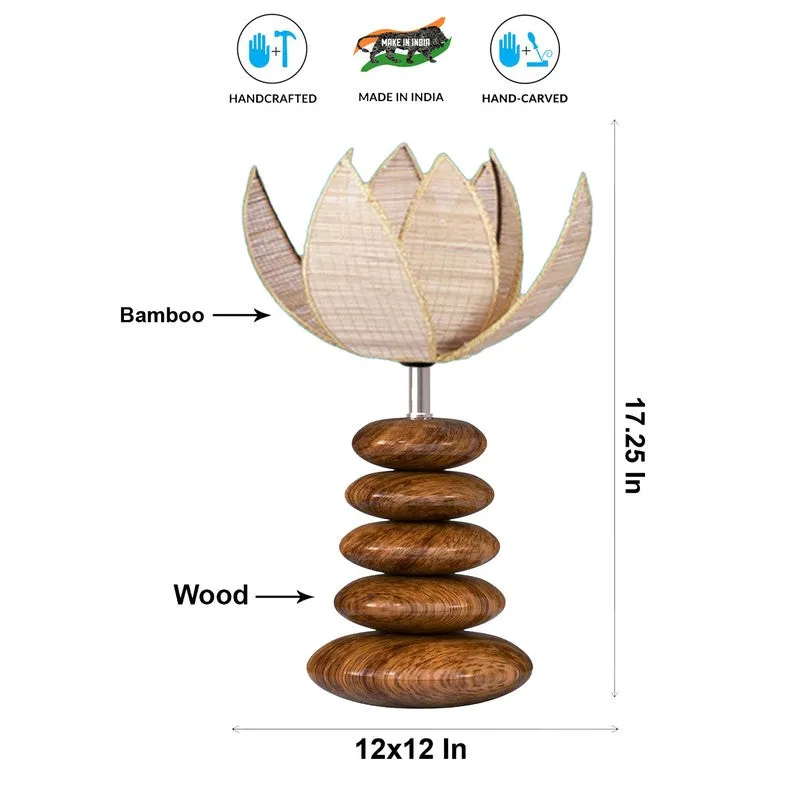 Solenrix Bamboo Table Lamp With Wooden Base - Beige media 8