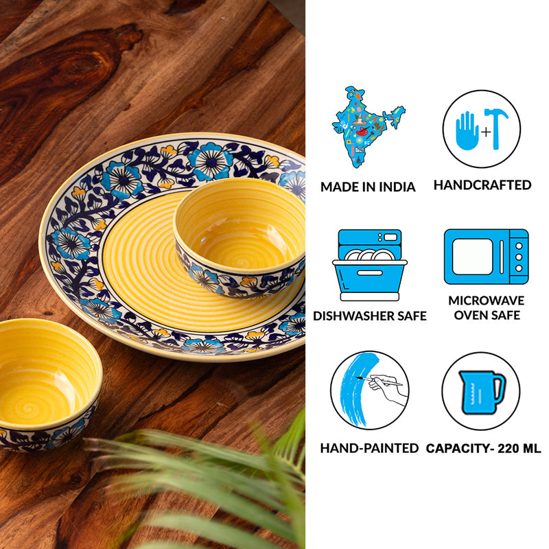Indigo Garden Handpainted Microwave Safe Ceramic Dinner Set (220 mL Each) - 3 Piece Set media 4