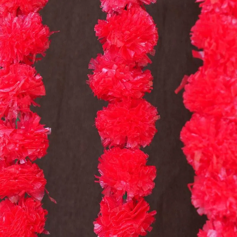 Faux Marigold Decorative Toran (Red) - Set Of Ten media 3