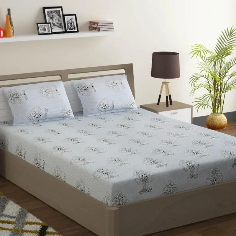 Swayam Wonder Spread Cotton Bedsheet (Blue) - 200 TC media 1