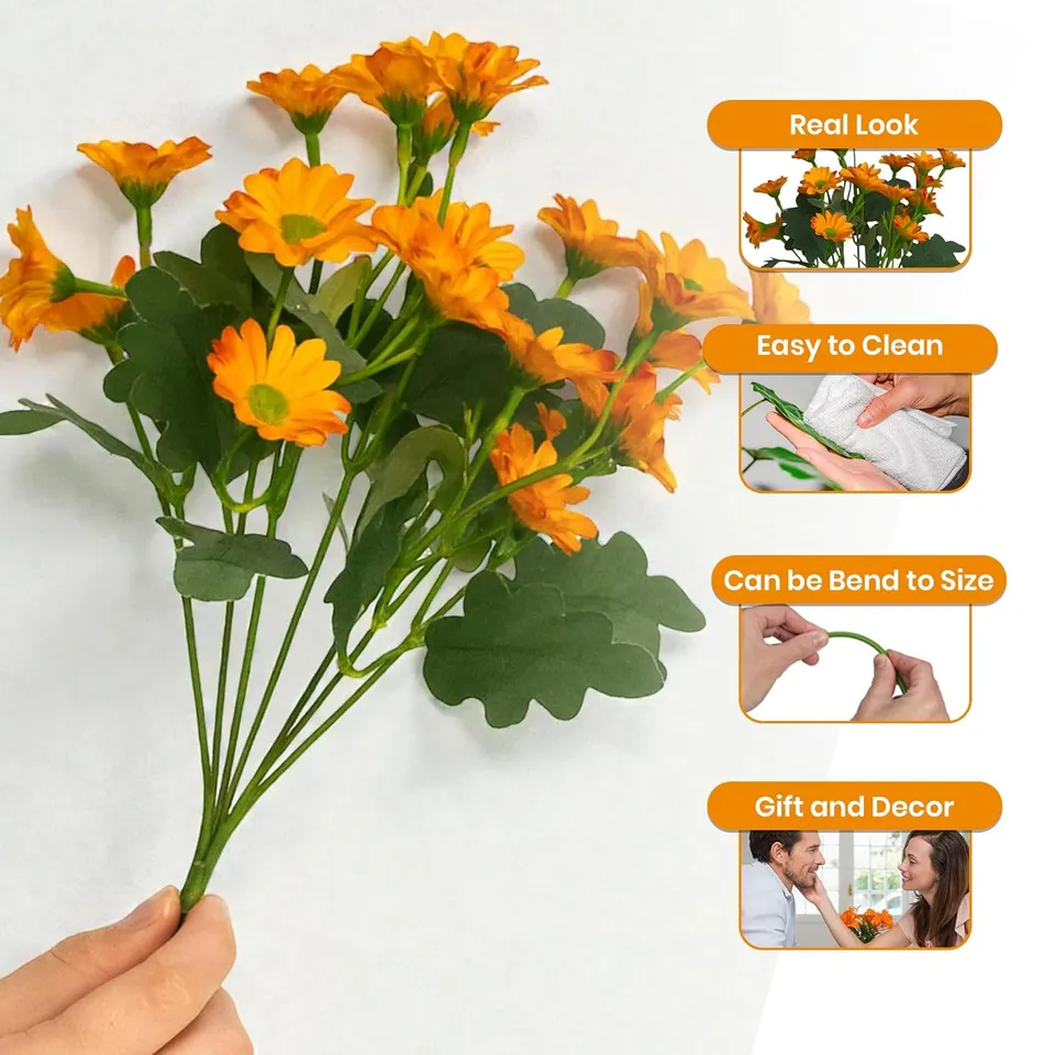 Azure Daisy Artificial Flower (Orange) - Set of Two media 3