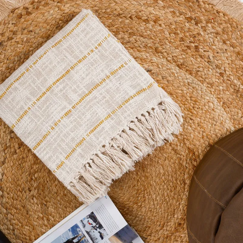 Pebble Wrap Striped Throw - Off White & Yellow media 4