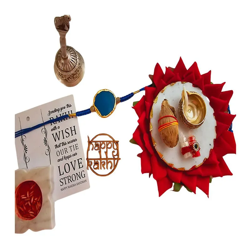 Bhai Behen Bond Turqoisue Agate Rakhi Gift Set media 3