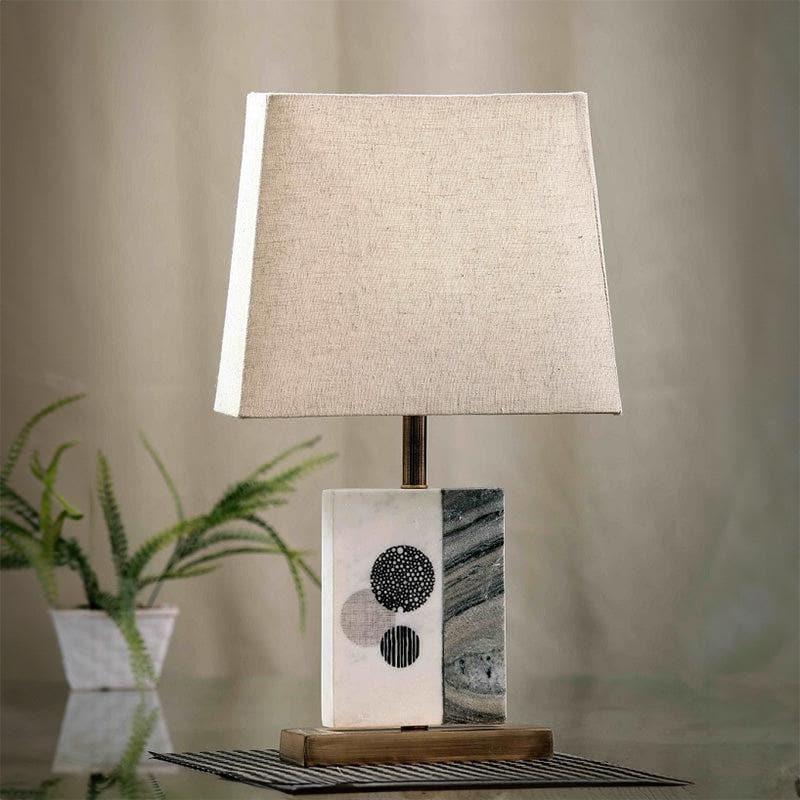 Blaze Printed Fabric Table Lamp With Marble & Brass Base - Beige,White media 3