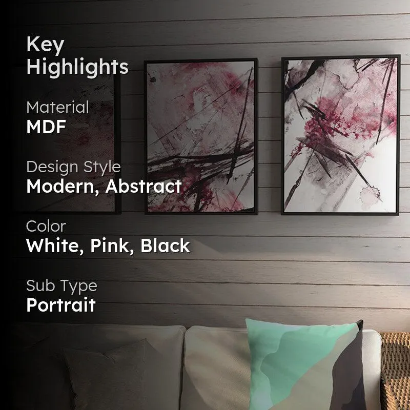 Glima Splash Wall Painting (Pink) - Set Of Three media 2