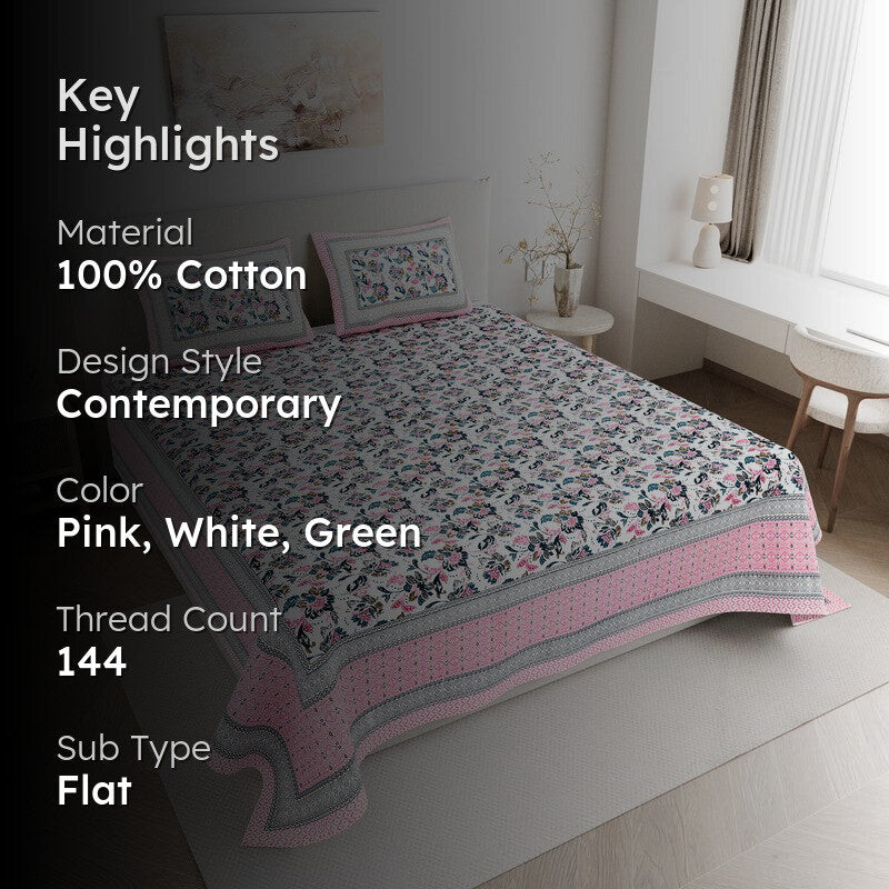 ModernNest Cotton Bedsheet (Pink) - 144 TC media 2