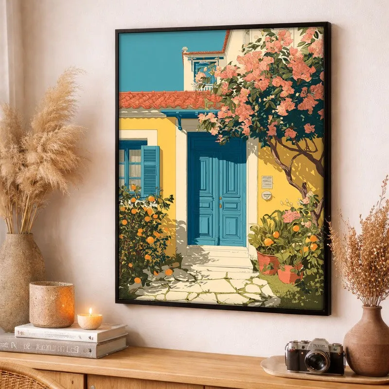 Floravue Sunlit Blue Door Canvas Wall Painting With Black Frame media 3