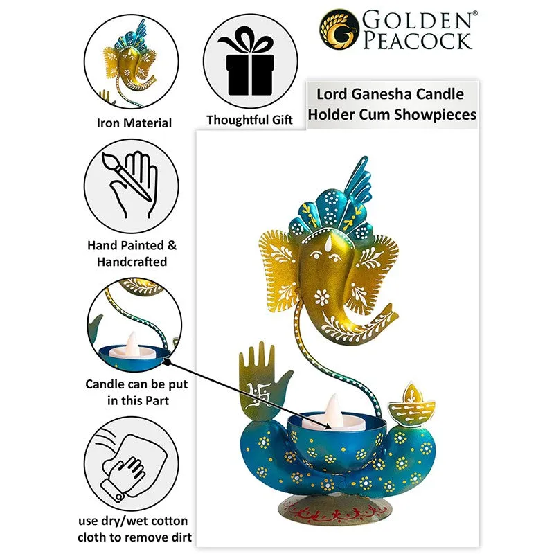 Vigneshwara Handpainted Tea Light Candle Holder - Blue media 5