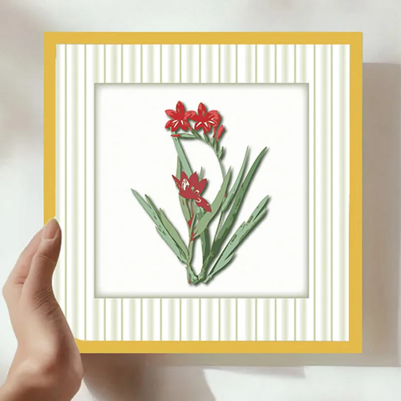 Stems & Scarlet Wall Art with Gold Frame media 1