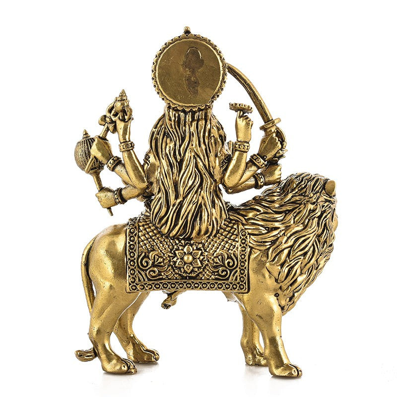 Exquisite Durga Brass Idol - Gold media 5