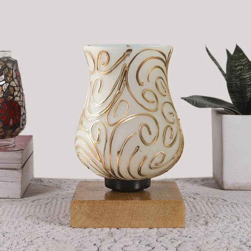 Aurion Mosaic Glass Table Lamp With Wooden Base - White & Gold media 4