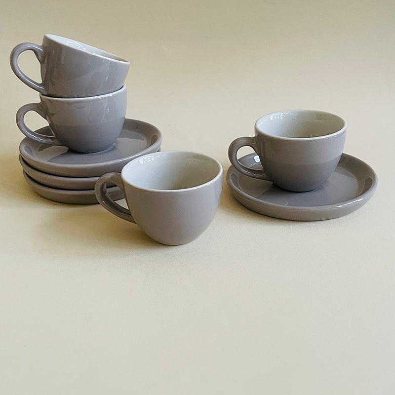 Blush & Brew Ceramic Cup & Saucer (Grey/100 mL Each) - Set of Four media 6