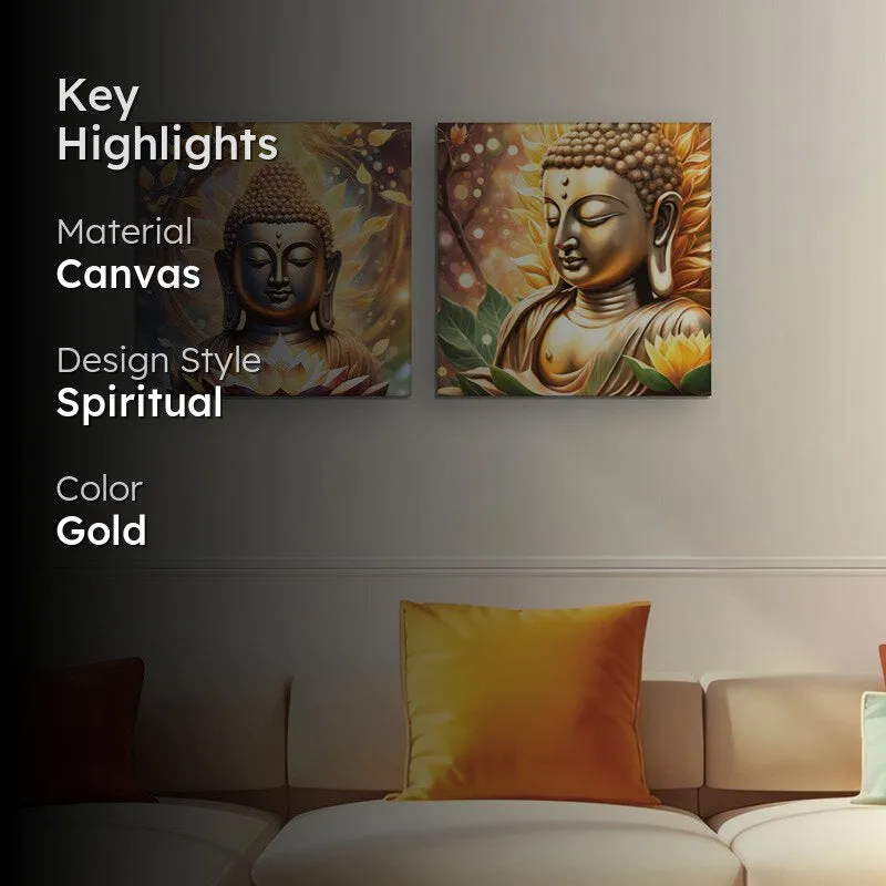 Aura Of Enlightenment Buddha Canvas Wall Painting - Set Of Two media 2