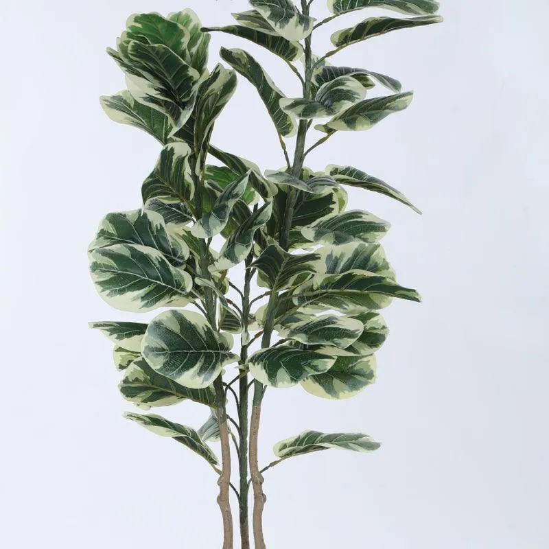 Faux Fiddle Leaf Fig Plant With Black Plastic Pot - 4.92 ft media 6