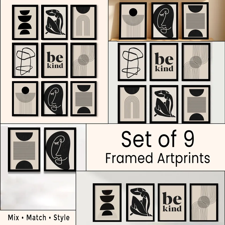 Graphia Line Art Paper Wall Painting - Set Of Nine media 4