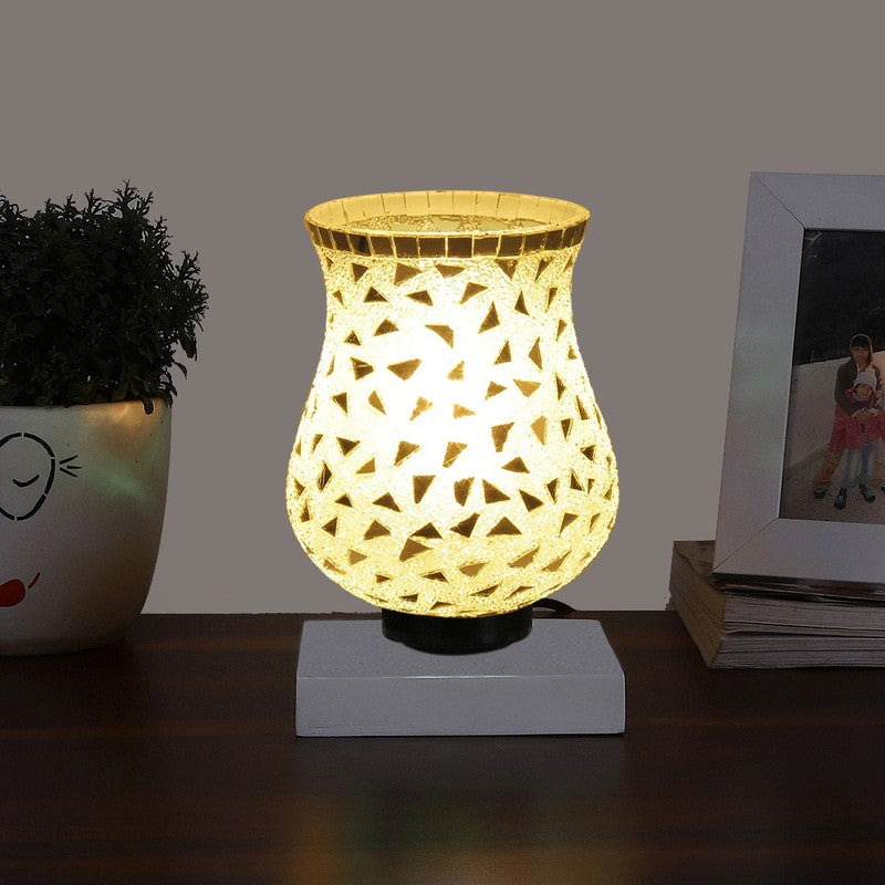 Glimelle Mosaic Glass Table Lamp With Wooden Base - Multicolor
