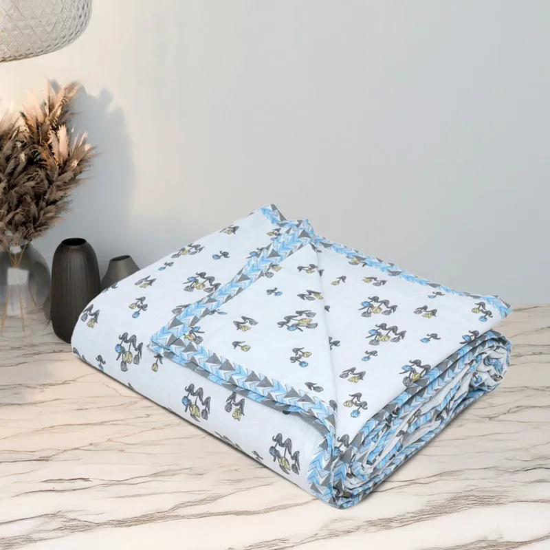 Mini Petals Reversible Cotton Dohar (Blue,White) - 120 GSM media 10