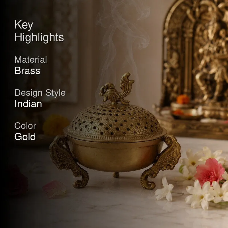 Rajsi Peacock Brass Incense Holder media 2