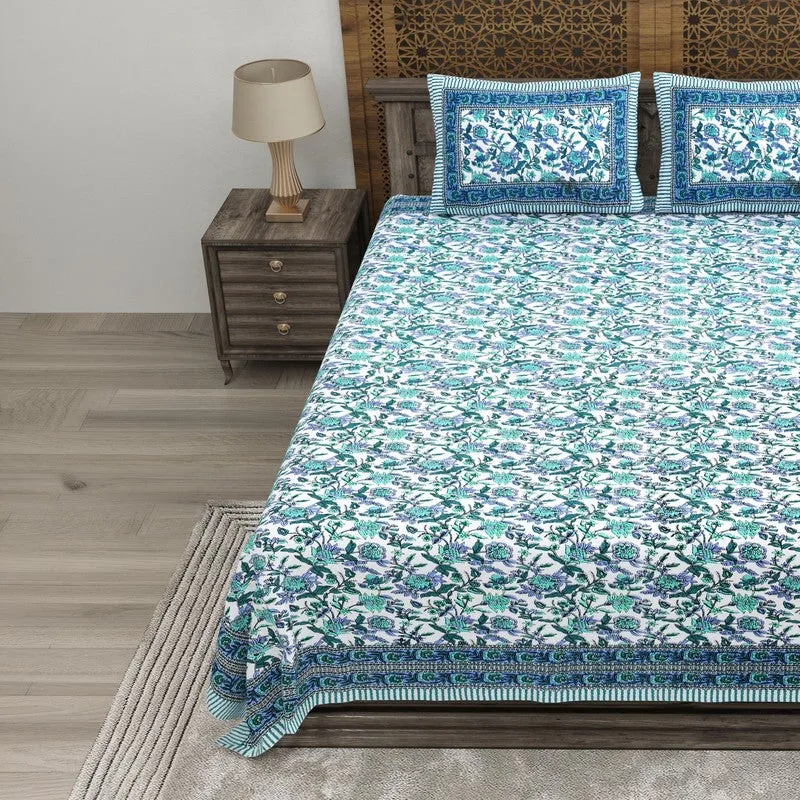 Styleza Cotton Bedsheet (Blue,Green) - 240 TC media 3