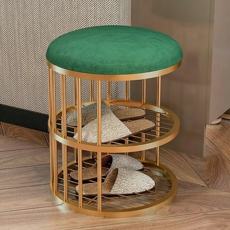 Elegant Round Metal Shoe Rack - Gold,Green media 3