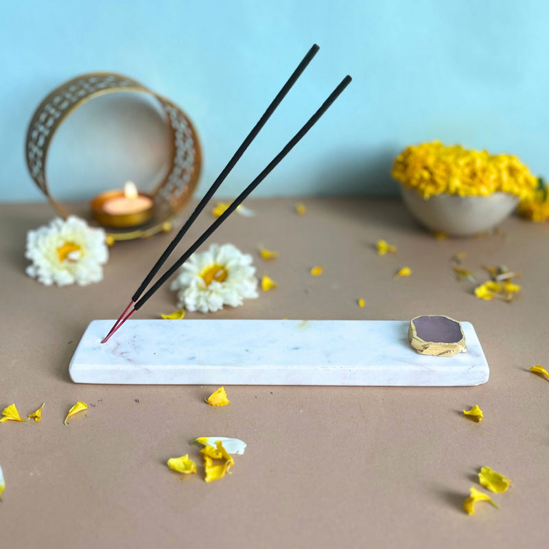 Nima Marble Incense Holder With Rose Quartz Plating - Pink